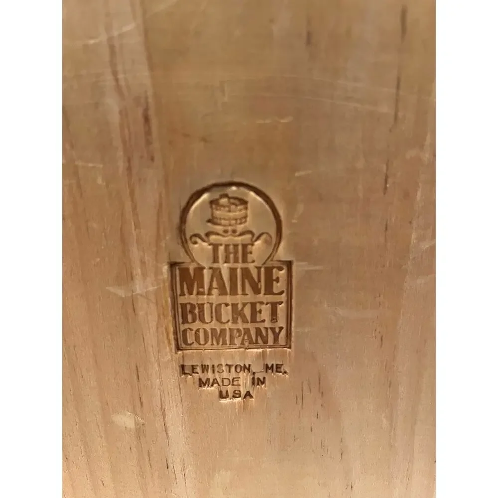 Vintage Maine Half Bucket Co Pine Wood Retriever Dog Basket Planter USA w Tag